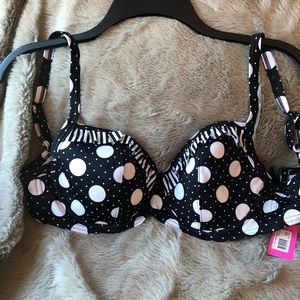 Pin Up Underwired Padded Sweetheart Bikini Top, Black/White, 32DDD/F (label 32E)